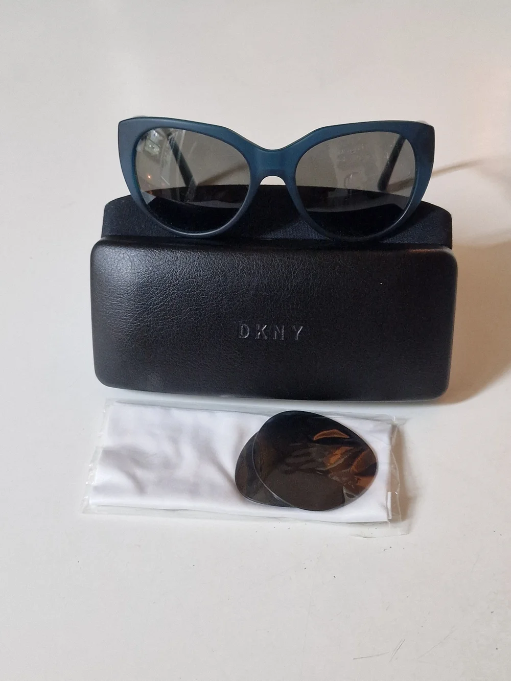 DKNY Teal Sunglasses with Gold Logo Accents